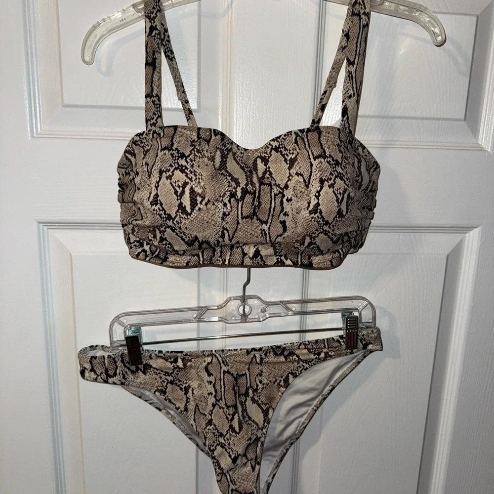 Shade & Shore Snake Print Balconette Bralette Mid Rise Bikini - 34DD Size M - Picture 2 of 11